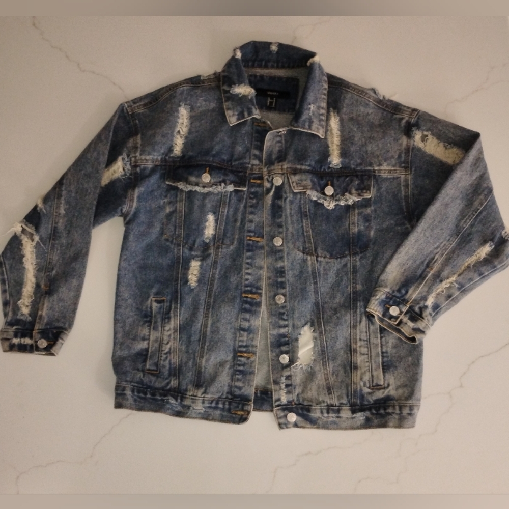 Oversized Distressed Denim Jacket size m